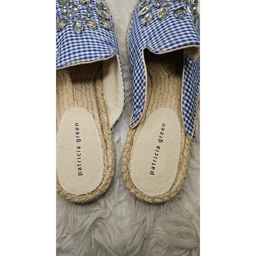 Patricia Green Gingham Glam Jewel Crystal Slip-On Mule Espadrilles in Blue - Picture 6 of 6